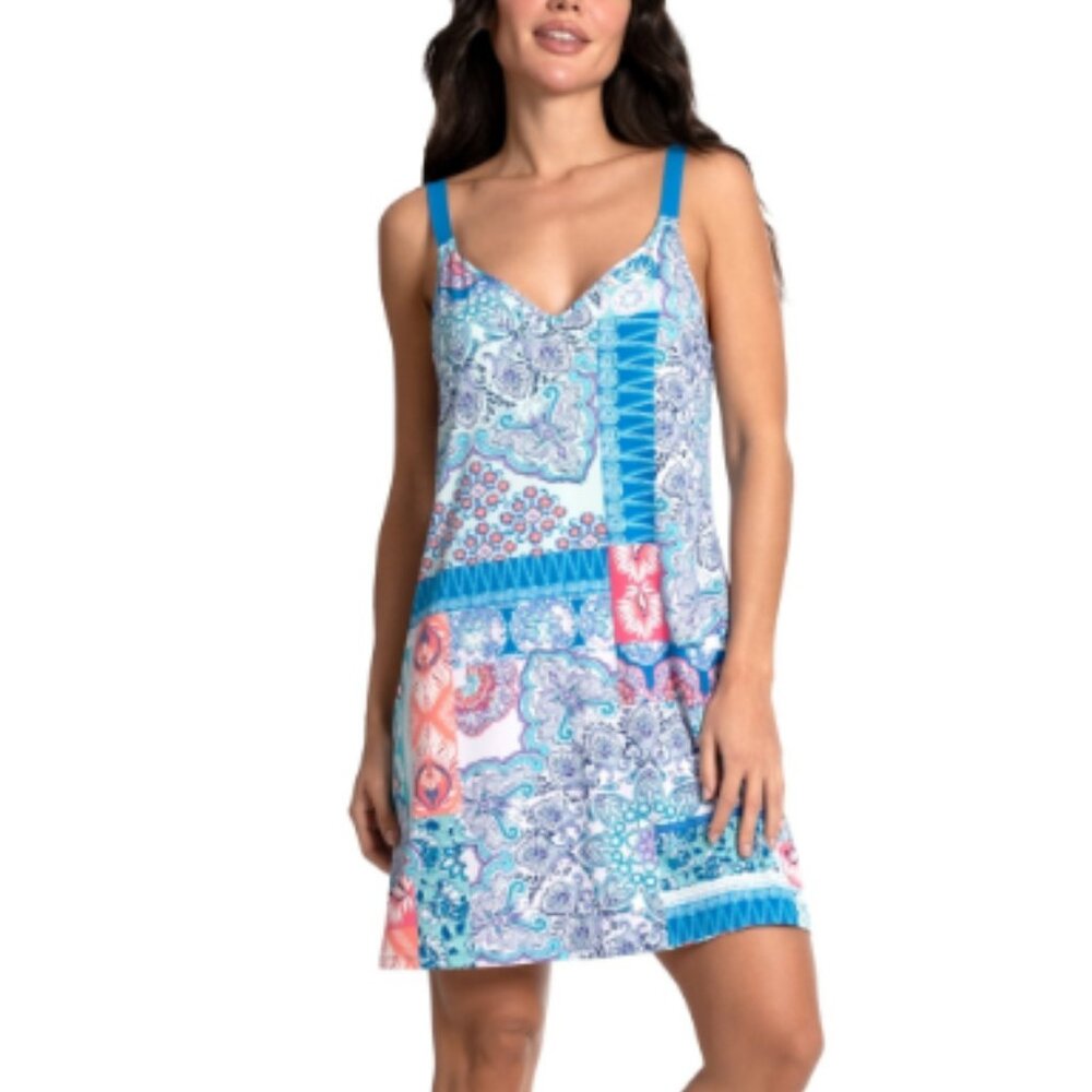 Linea Donatella Women's Printed Sleeveless Chemise - Blue